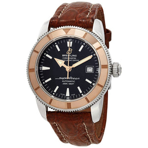 Breitling Superocean Heritage 42mm Rose Gold Chronometer Black Dial Brown Leather Strap Mens Watch - U1732112