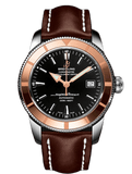Breitling Superocean Heritage 42mm Rose Gold Chronometer Black Dial Brown Leather Strap Mens Watch - U1732112