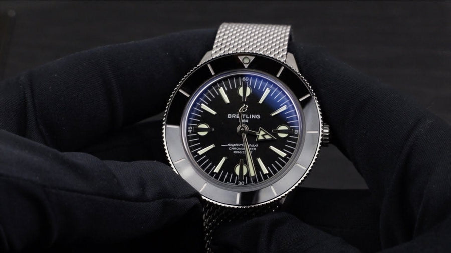 Breitling Superocean Heritage '57 Black Dial Silver Mesh Bracelet Watch for Men - A10370121B1A1