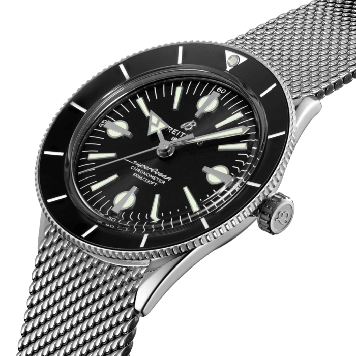 Breitling Superocean Heritage '57 Black Dial Silver Mesh Bracelet Watch for Men - A10370121B1A1