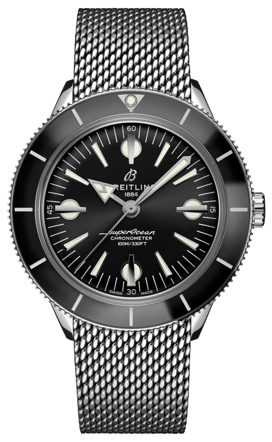 Breitling Superocean Heritage '57 Black Dial Silver Mesh Bracelet Watch for Men - A10370121B1A1