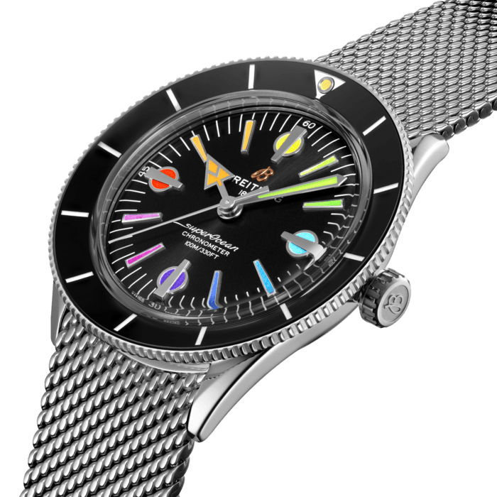 Breitling Superocean Heritage '57 Black Dial Silver Mesh Bracelet Watch for Men - A103701A1B1A1