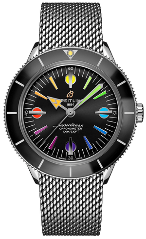 Breitling Superocean Heritage '57 Black Dial Silver Mesh Bracelet Watch for Men - A103701A1B1A1