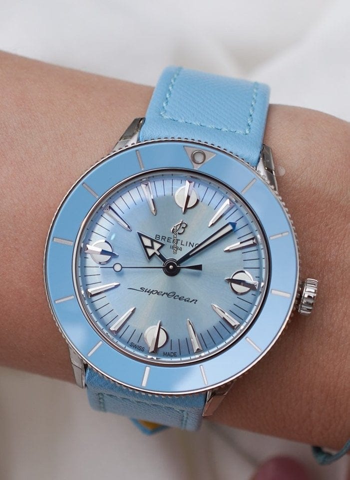 Breitling Superocean Heritage '57 Pastel Paradise Blue Dial Blue Leather Strap Watch for Women - A10340161C1X1
