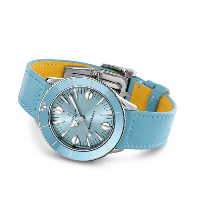 Breitling Superocean Heritage '57 Pastel Paradise Blue Dial Blue Leather Strap Watch for Women - A10340161C1X1