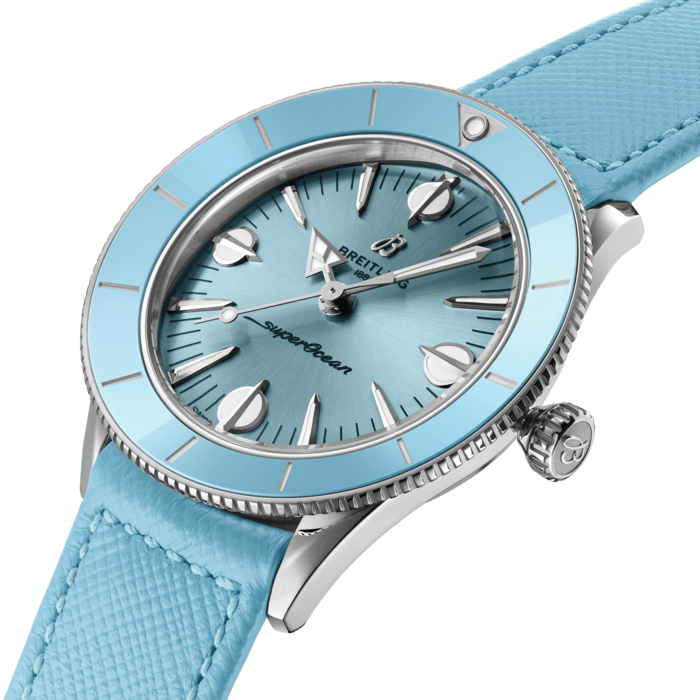 Breitling Superocean Heritage '57 Pastel Paradise Blue Dial Blue Leather Strap Watch for Women - A10340161C1X1