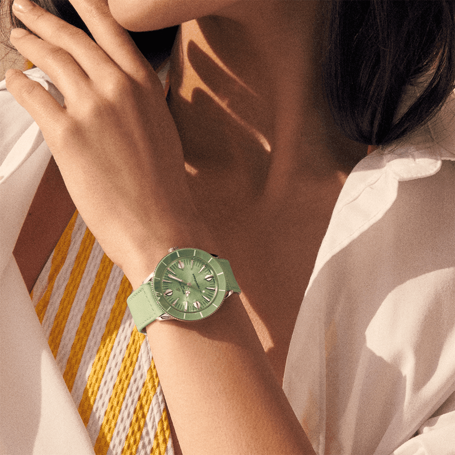 Breitling Superocean Heritage '57 Pastel Paradise Green Dial Green Leather Strap Watch for Women - A10340361L1X1