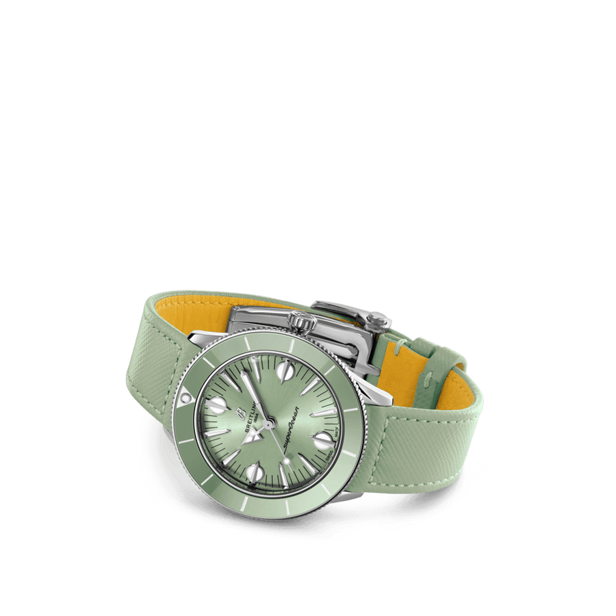 Breitling Superocean Heritage '57 Pastel Paradise Green Dial Green Leather Strap Watch for Women - A10340361L1X1
