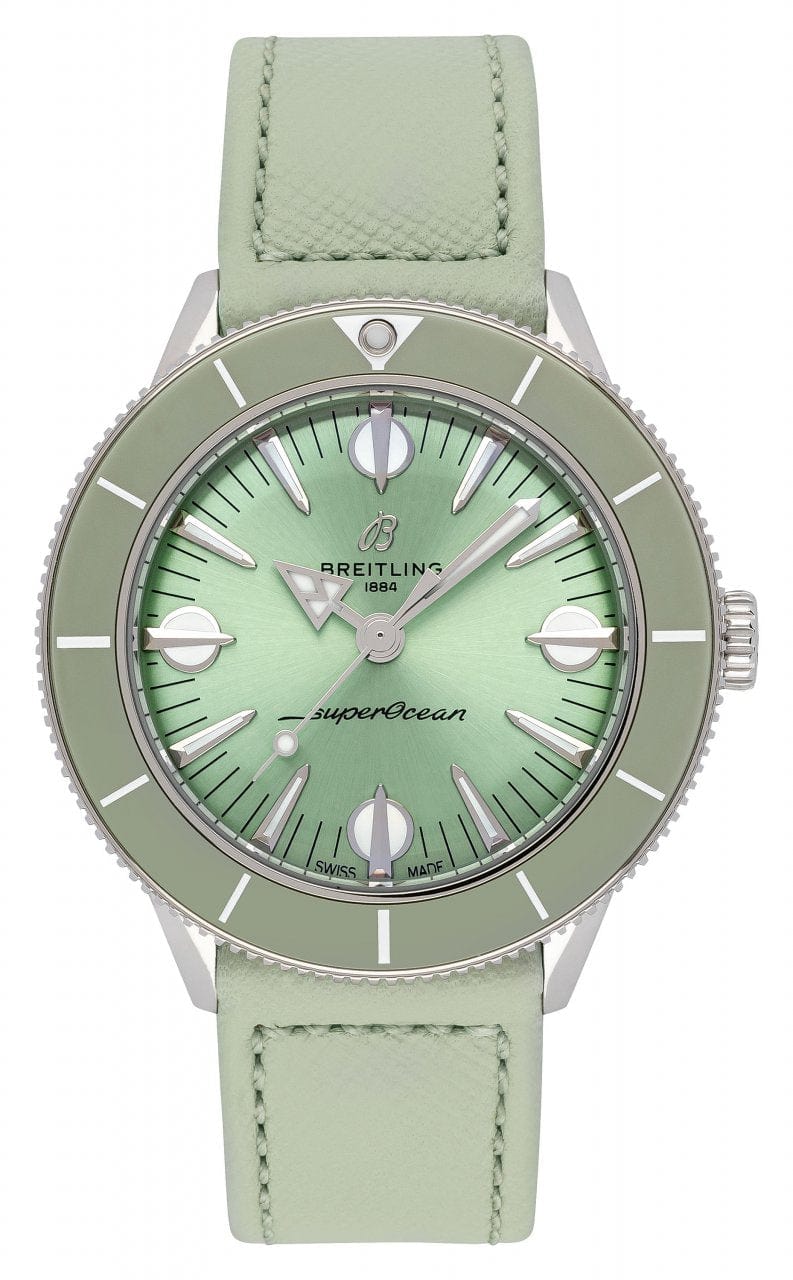 Breitling Superocean Heritage '57 Pastel Paradise Green Dial Green Leather Strap Watch for Women - A10340361L1X1