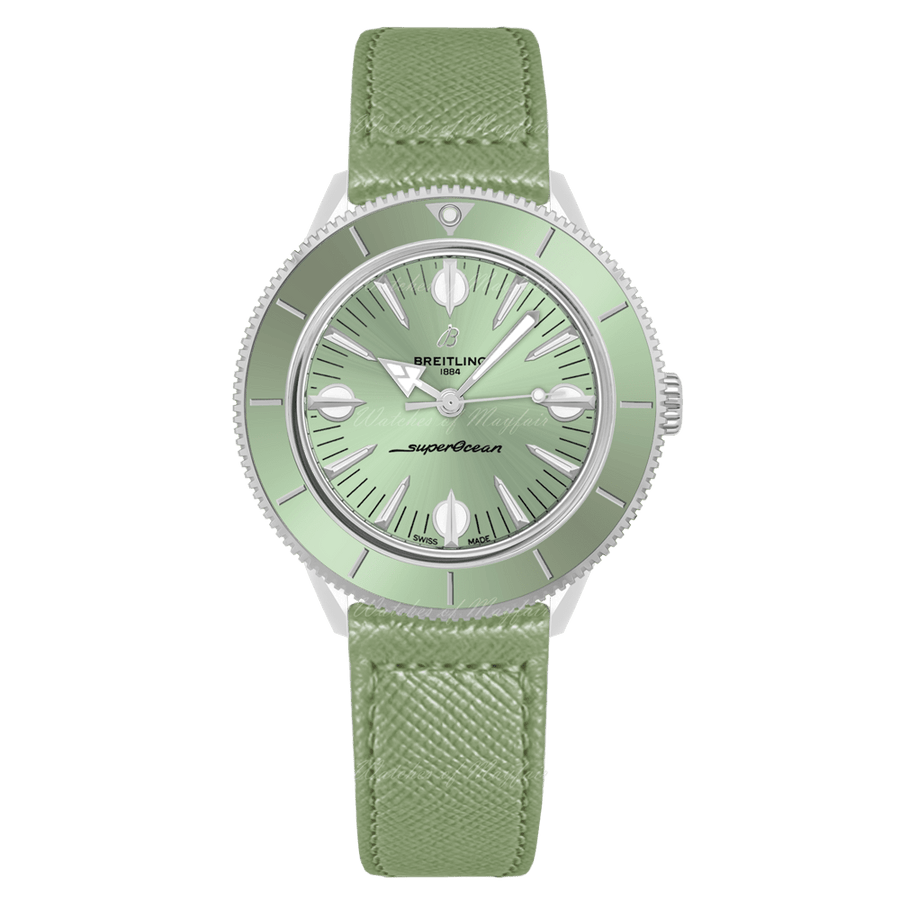 Breitling Superocean Heritage '57 Pastel Paradise Green Dial Green Leather Strap Watch for Women - A10340361L1X1