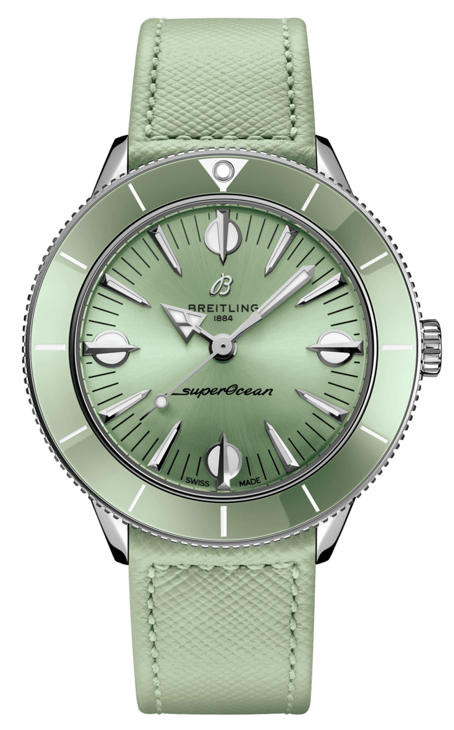 Breitling Superocean Heritage '57 Pastel Paradise Green Dial Green Leather Strap Watch for Women - A10340361L1X1