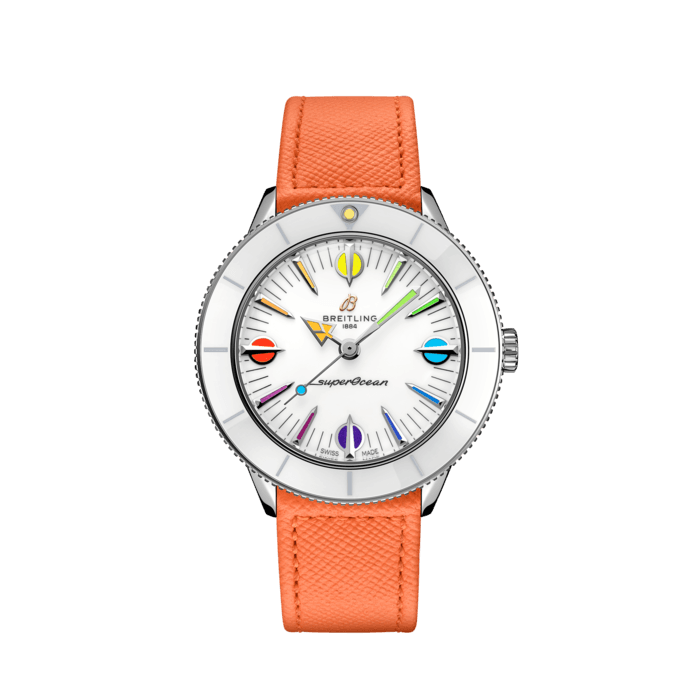 Breitling Superocean Heritage '57 Pastel Paradise White Dial Orange Leather Watch for Women - A10340A11A1X1