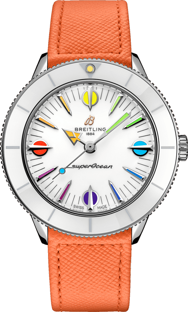 Breitling Superocean Heritage '57 Pastel Paradise White Dial Orange Leather Watch for Women - A10340A11A1X1