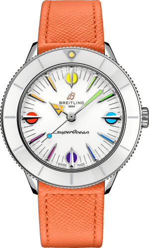 Breitling Superocean Heritage '57 Pastel Paradise White Dial Orange Leather Watch for Women - A10340A11A1X1