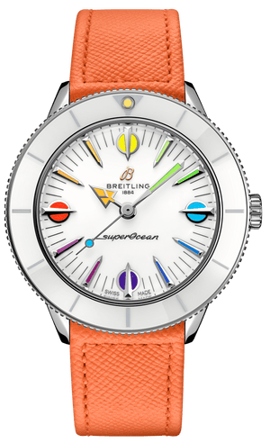 Breitling Superocean Heritage '57 Pastel Paradise White Dial Orange Leather Watch for Women - A10340A11A1X1