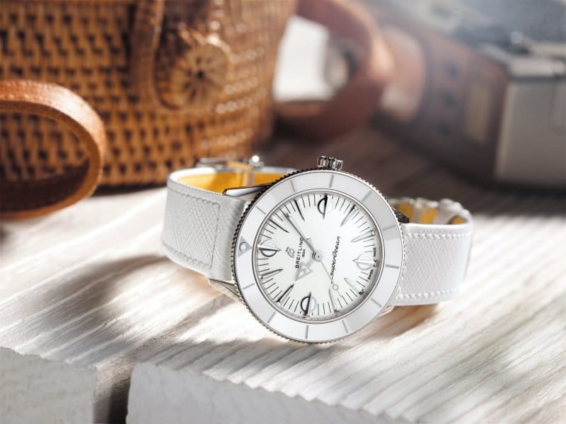 Breitling Superocean Heritage '57 Pastel Paradise White Dial White Leather Strap Watch for Women - A10340A71A1X1
