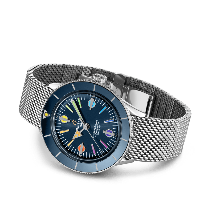 Breitling Superocean Heritage '57 Special Edition II Blue Dial Silver Mesh Bracelet Watch for Men - A103702A1C1A1