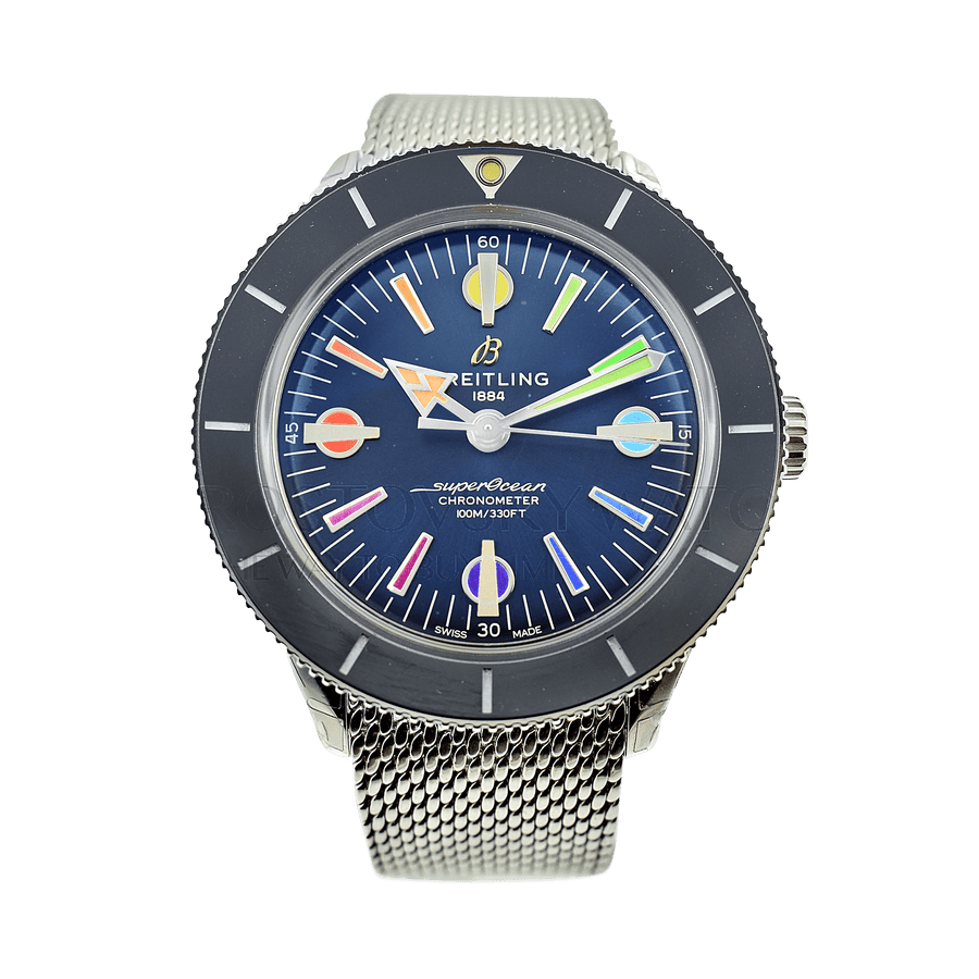 Breitling Superocean Heritage '57 Special Edition II Blue Dial Silver Mesh Bracelet Watch for Men - A103702A1C1A1