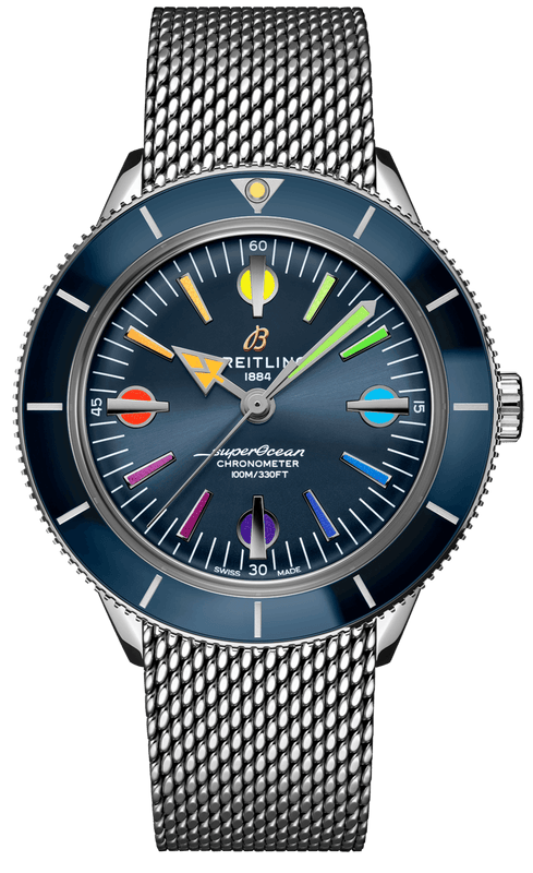 Breitling Superocean Heritage '57 Special Edition II Blue Dial Silver Mesh Bracelet Watch for Men - A103702A1C1A1