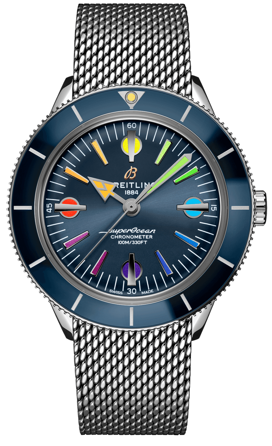 Breitling Superocean Heritage '57 Special Edition II Blue Dial Silver Mesh Bracelet Watch for Men - A103702A1C1A1