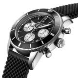 Breitling Superocean Heritage B01 Chronograph 44 Black Dial Black Mesh Bracelet Watch for Men - AB0162121B1S1