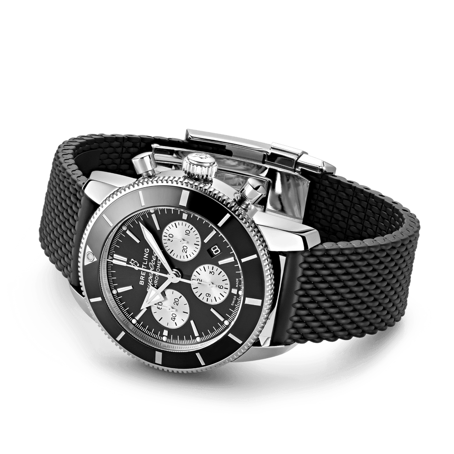 Breitling Superocean Heritage B01 Chronograph 44 Black Dial Black Mesh Bracelet Watch for Men - AB0162121B1S1