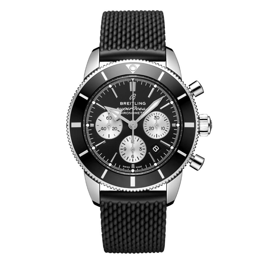 Breitling Superocean Heritage B01 Chronograph 44 Black Dial Black Mesh Bracelet Watch for Men - AB0162121B1S1