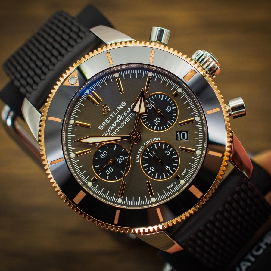 Breitling Superocean Heritage B01 Chronograph 44 Black Dial Black Mesh Bracelet Watch for Men - UB01621A1M1S1