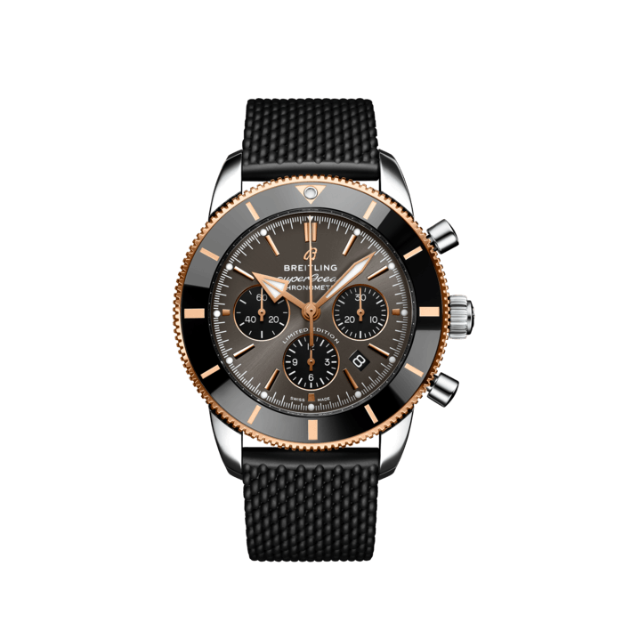 Breitling Superocean Heritage B01 Chronograph 44 Black Dial Black Mesh Bracelet Watch for Men - UB01621A1M1S1