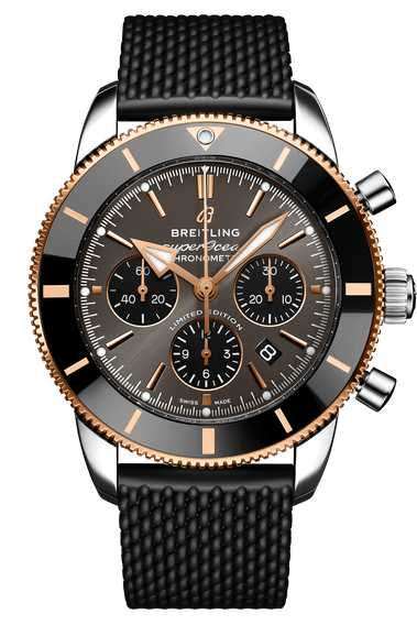 Breitling Superocean Heritage B01 Chronograph 44 Black Dial Black Mesh Bracelet Watch for Men - UB01621A1M1S1
