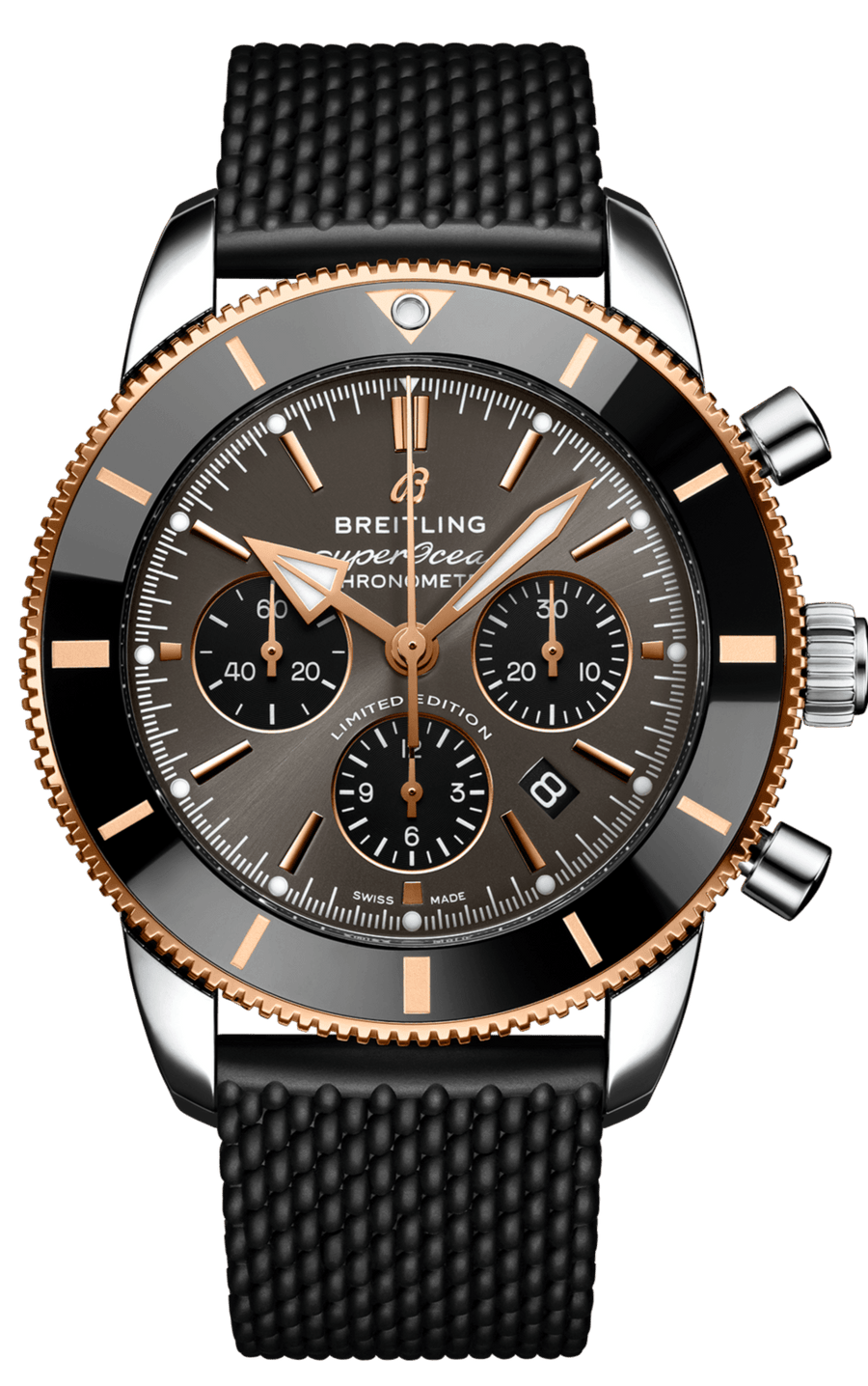 Breitling Superocean Heritage B01 Chronograph 44 Black Dial Black Mesh Bracelet Watch for Men - UB01621A1M1S1