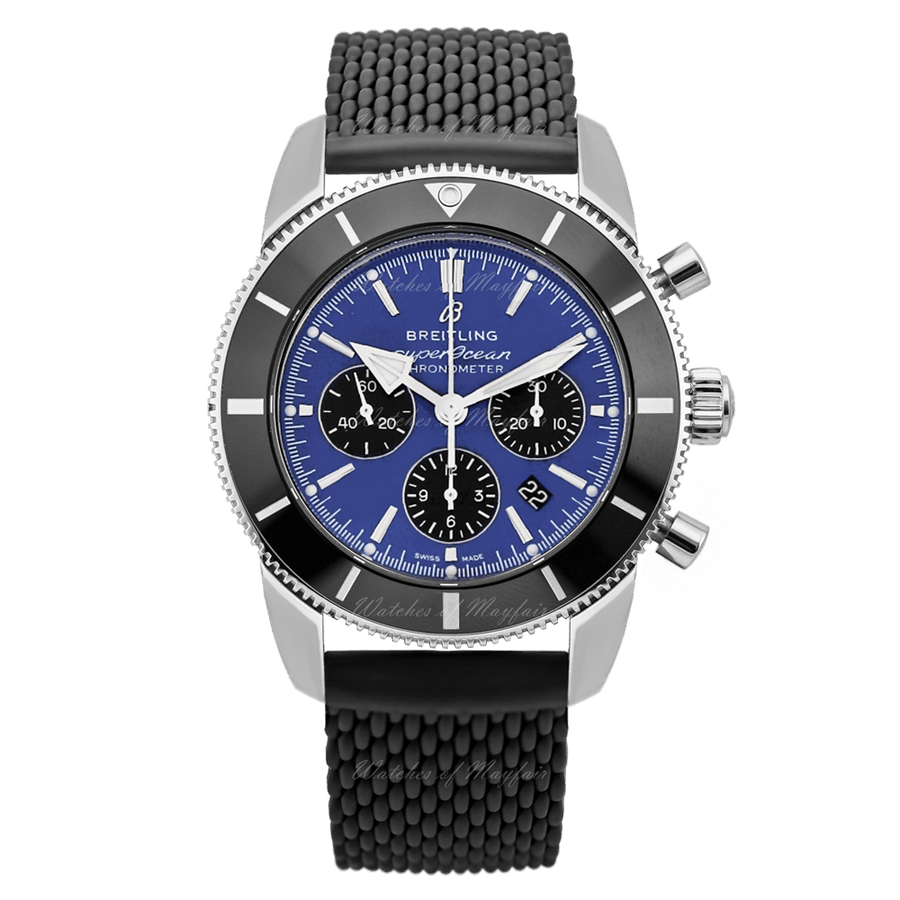Breitling Superocean Heritage B01 Chronograph 44 Blue Dial Black Mesh Bracelet Watch for Men - AB0162121C1S1