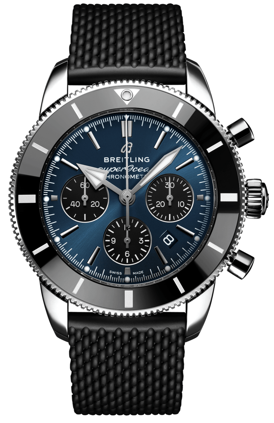 Breitling Superocean Heritage B01 Chronograph 44 Blue Dial Black Mesh Bracelet Watch for Men - AB0162121C1S1