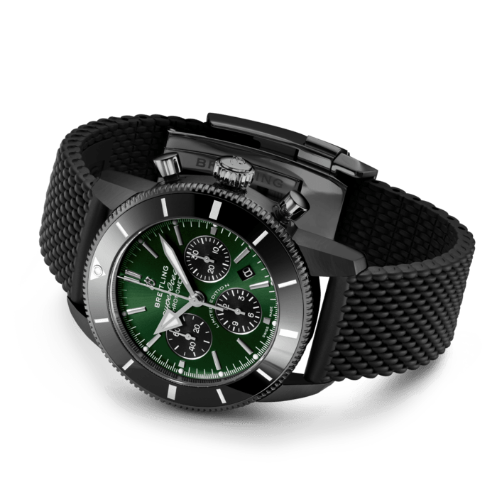 Breitling Superocean Heritage B01 Chronograph 44 Green Dial Black Mesh Bracelet Watch for Men - MB01621A1L1S1