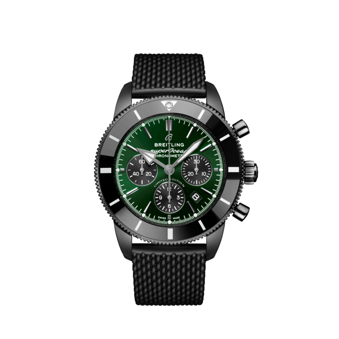 Breitling Superocean Heritage B01 Chronograph 44 Green Dial Black Mesh Bracelet Watch for Men - MB01621A1L1S1