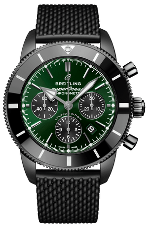 Breitling Superocean Heritage B01 Chronograph 44 Green Dial Black Mesh Bracelet Watch for Men - MB01621A1L1S1