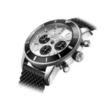 Breitling Superocean Heritage B01 Chronograph 44 Silver Dial Black Mesh Bracelet Watch for Men - AB0162121G1S1