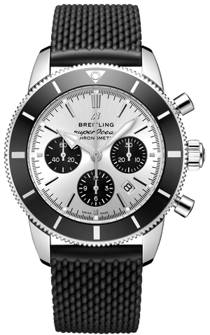 Breitling Superocean Heritage B01 Chronograph 44 Silver Dial Black Mesh Bracelet Watch for Men - AB0162121G1S1