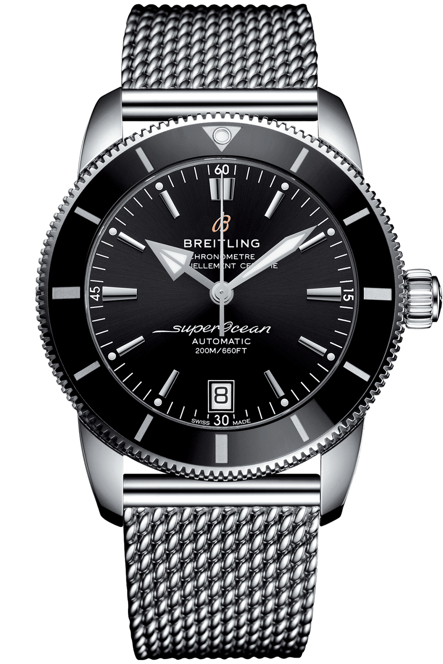 Breitling Superocean Heritage B20 Automatic 42 Black Dial Silver Mesh Bracelet Watch for Men - AB2010121B1A1