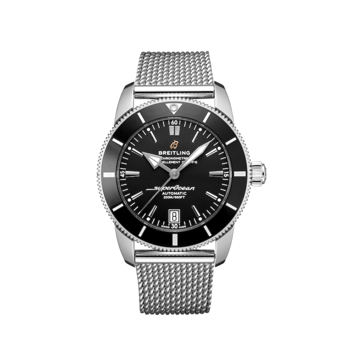 Breitling Superocean Heritage B20 Automatic 42 Black Dial Silver Mesh Bracelet Watch for Men - AB2010121B1A1
