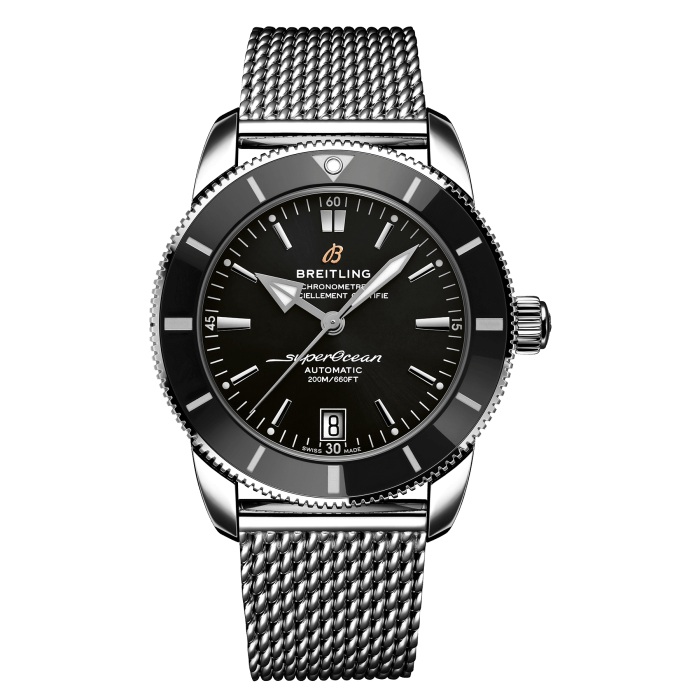 Breitling Superocean Heritage B20 Automatic 42 Black Dial Silver Mesh Bracelet Watch for Men - AB2010121B1A1