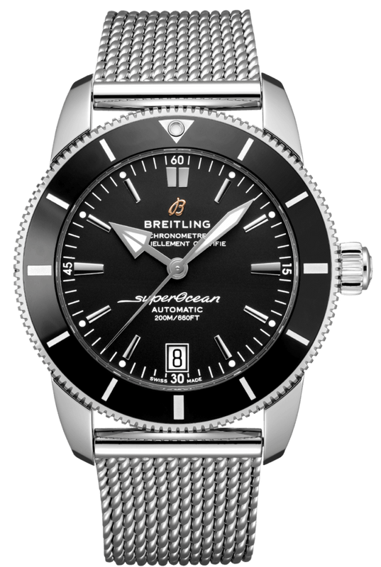 Breitling Superocean Heritage B20 Automatic 42 Black Dial Silver Mesh Bracelet Watch for Men - AB2010121B1A1