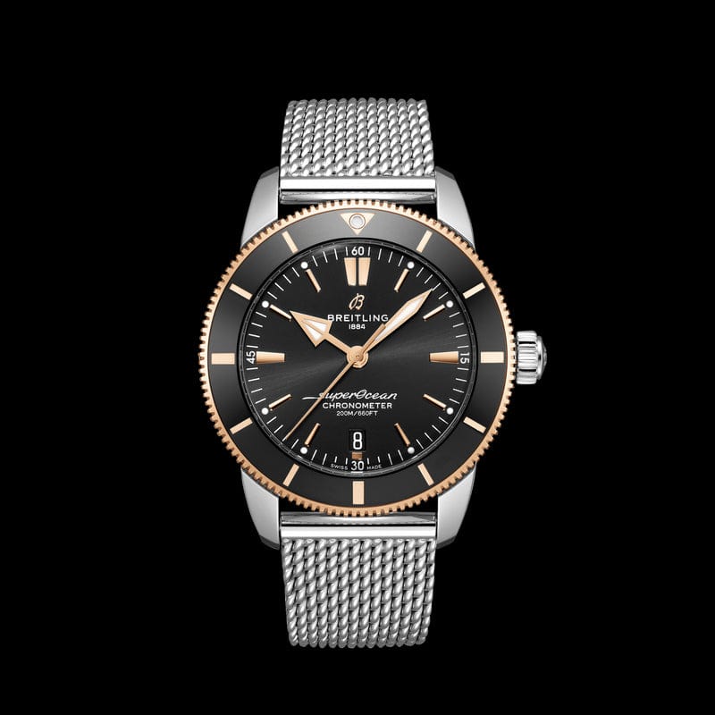 Breitling Superocean Heritage B20 Automatic 44 Black Dial Silver Mesh Bracelet Watch for Men - UB2030121B1A1