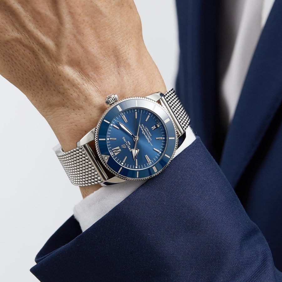 Breitling Superocean Heritage B20 Automatic 44 Blue Dial Silver Mesh Bracelet Watch for Men - AB2030161C1A1