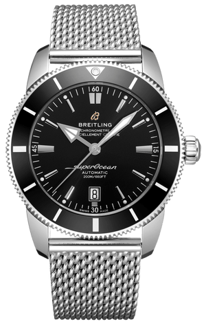 Breitling Superocean Heritage B20 Automatic 46 Black Dial Silver Mesh Bracelet Watch for Men - AB2020121B1A1