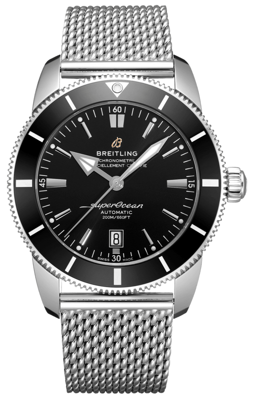 Breitling Superocean Heritage B20 Automatic 46 Black Dial Silver Mesh Bracelet Watch for Men - AB2020121B1A1
