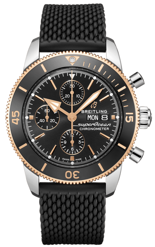 Breitling Superocean Heritage Chronograph 44 Black Dial Black Mesh Bracelet Watch for Men - U13313121B1S1