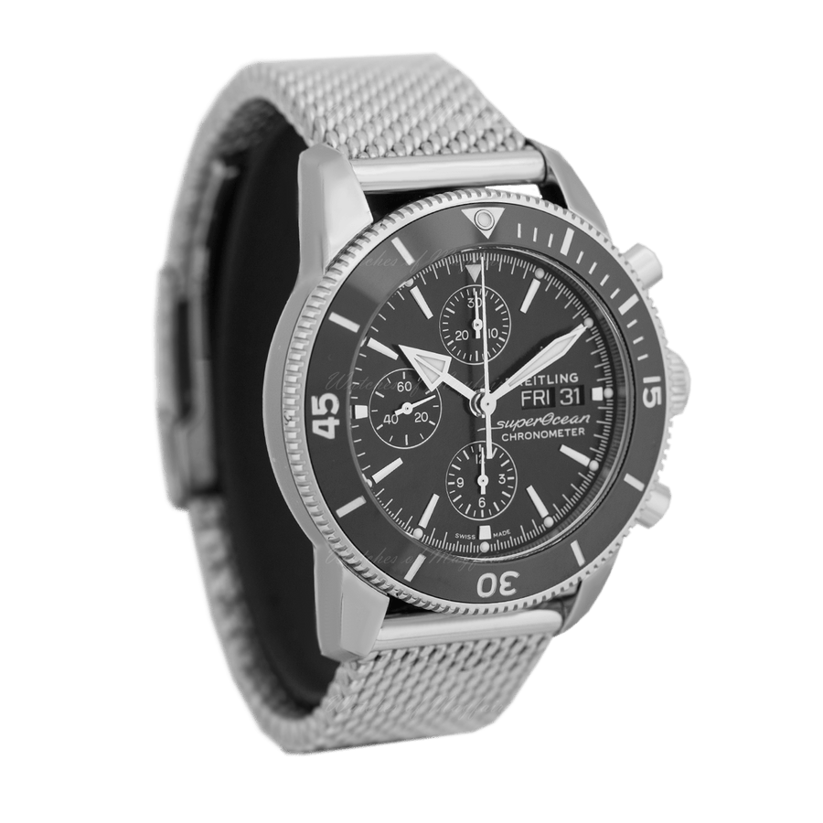 Breitling Superocean Heritage Chronograph 44 Black Dial Silver Mesh Bracelet Watch for Men - A13313121B1A1