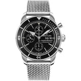Breitling Superocean Heritage Chronograph 44 Black Dial Silver Mesh Bracelet Watch for Men - A13313121B1A1