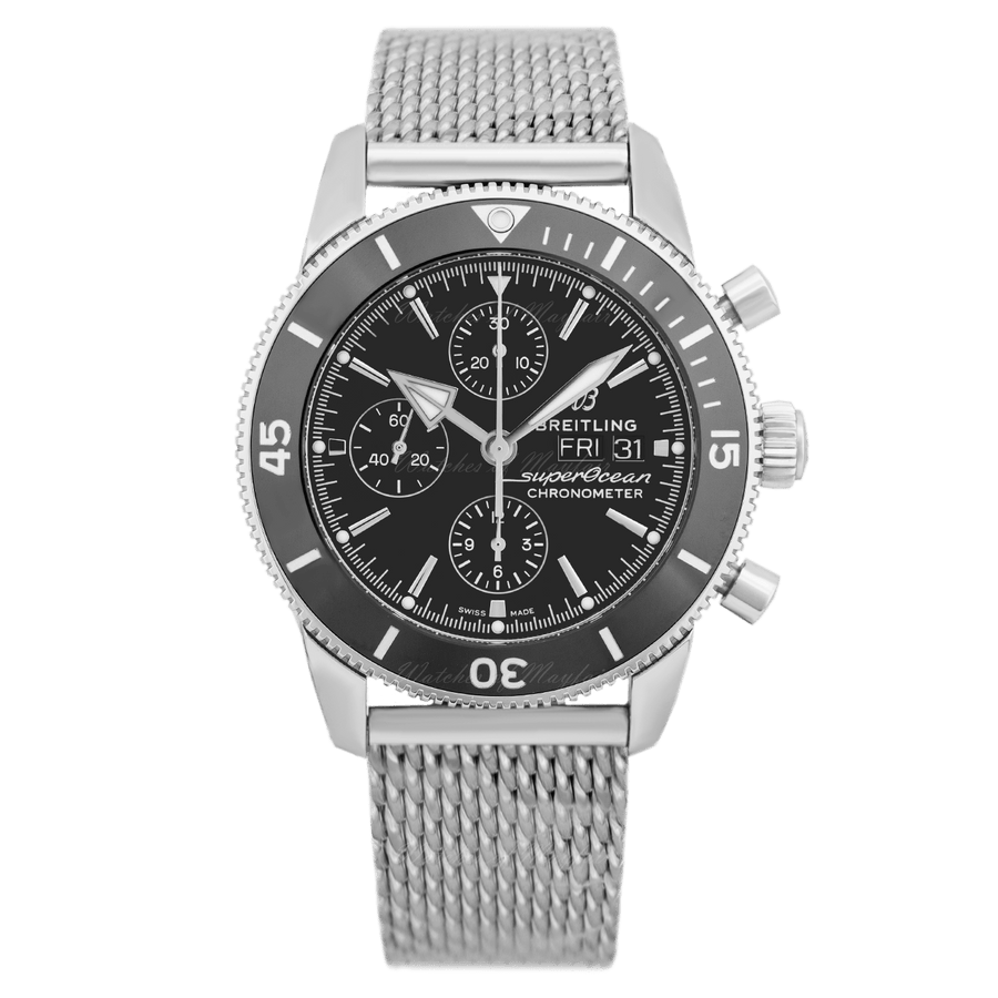 Breitling Superocean Heritage Chronograph 44 Black Dial Silver Mesh Bracelet Watch for Men - A13313121B1A1